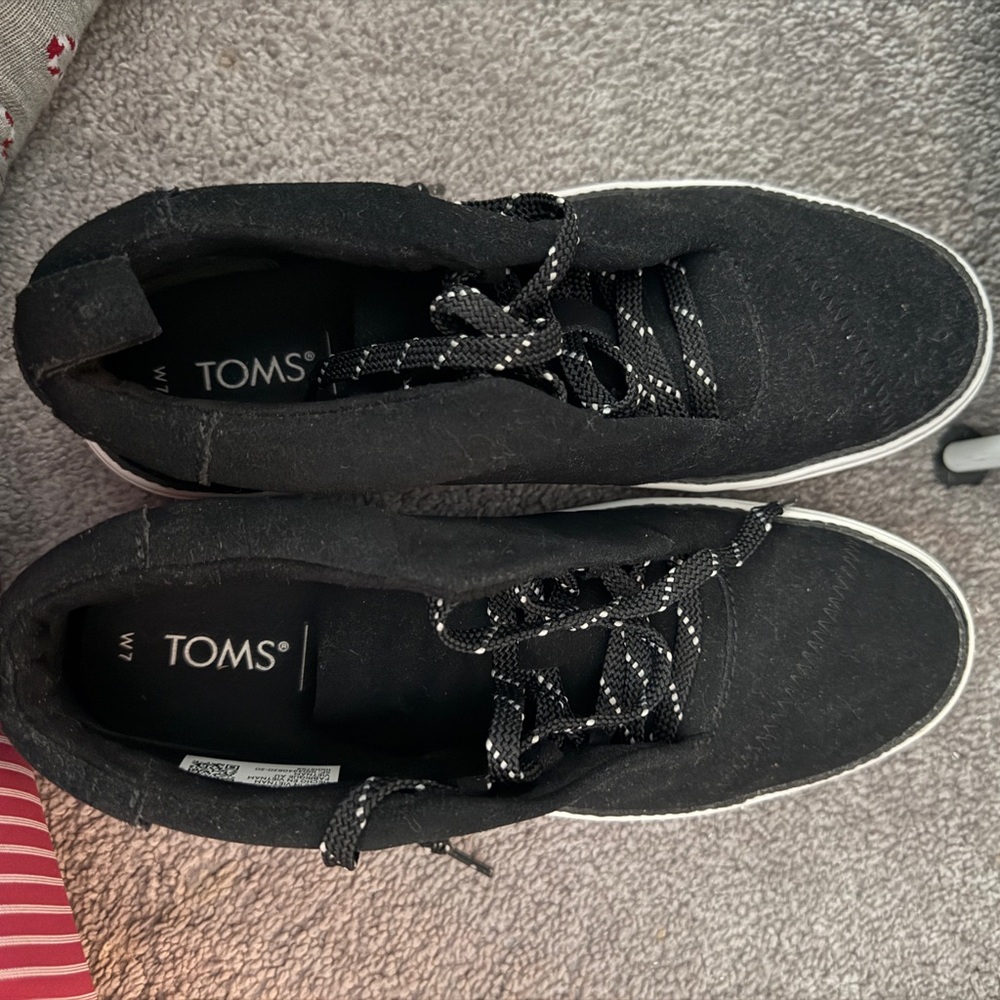 Toms Black Canvas Shoes with White Accents